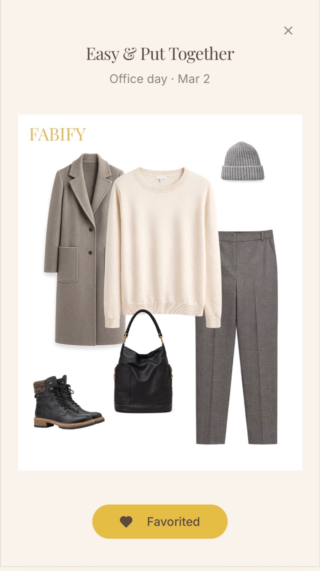 Fabify app screenshot showing a curated outfit
